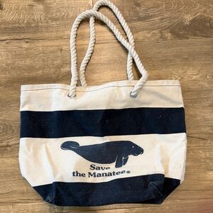 Nautical Canvas Tote Bag with Manatee Design
